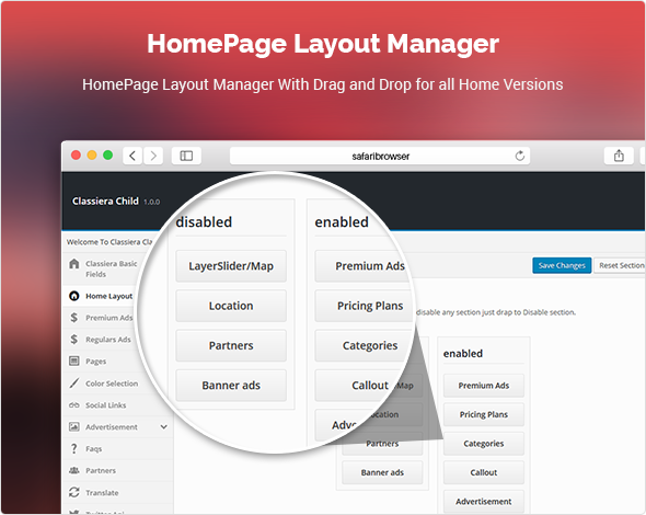 Layout Manager for classified theme