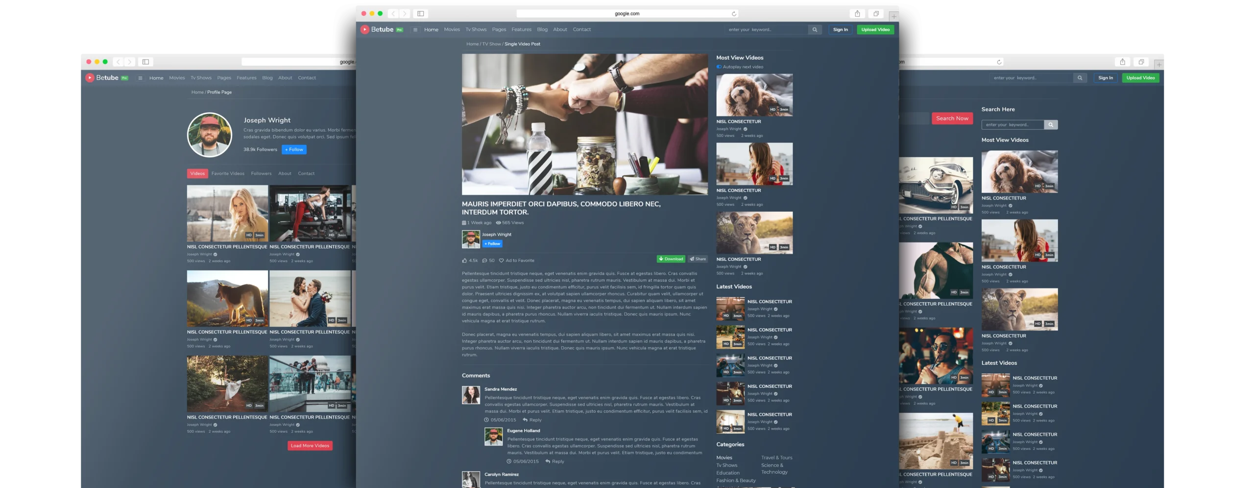 BeTube inner page layouts