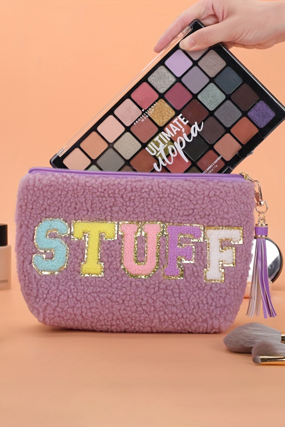 Phalaenopsis Sparkle Letter Pattern Tassel Zipper Makeup Bag - Image 2