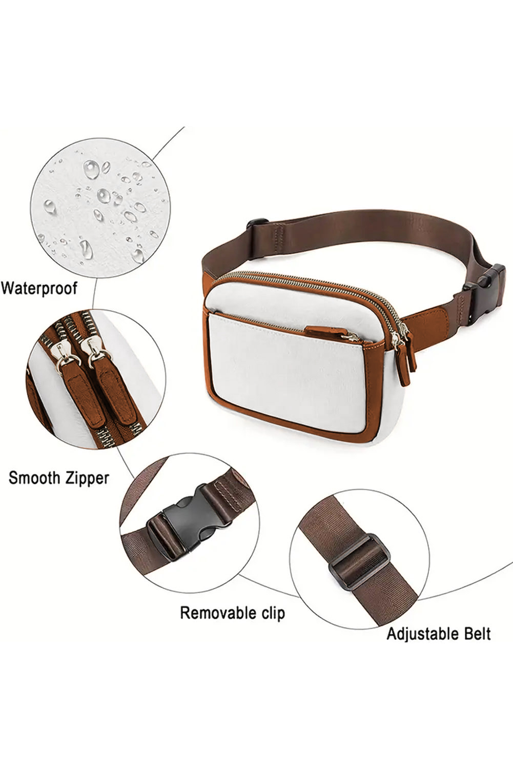 White Adjustable Strap Mini PU Leather Crossbody Bag - Image 5
