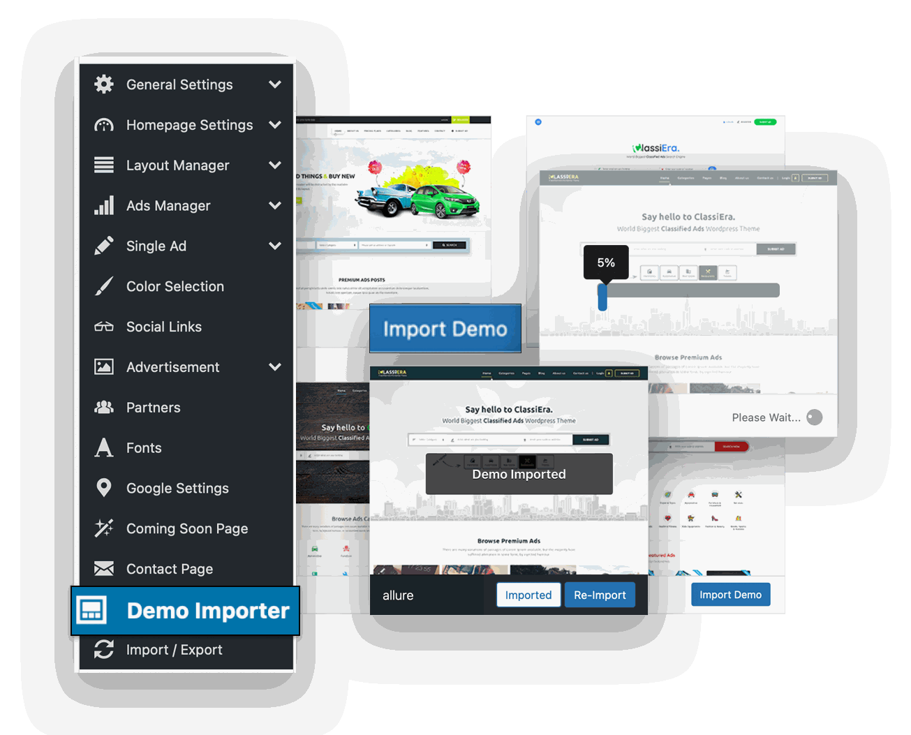 Classiera one click demo importer