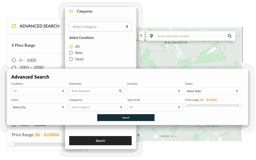 Classiera advanced search system with Google Map