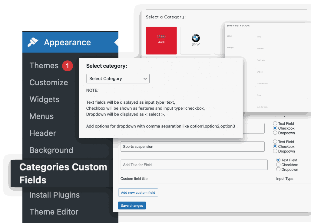 Classiera category based custom content fields