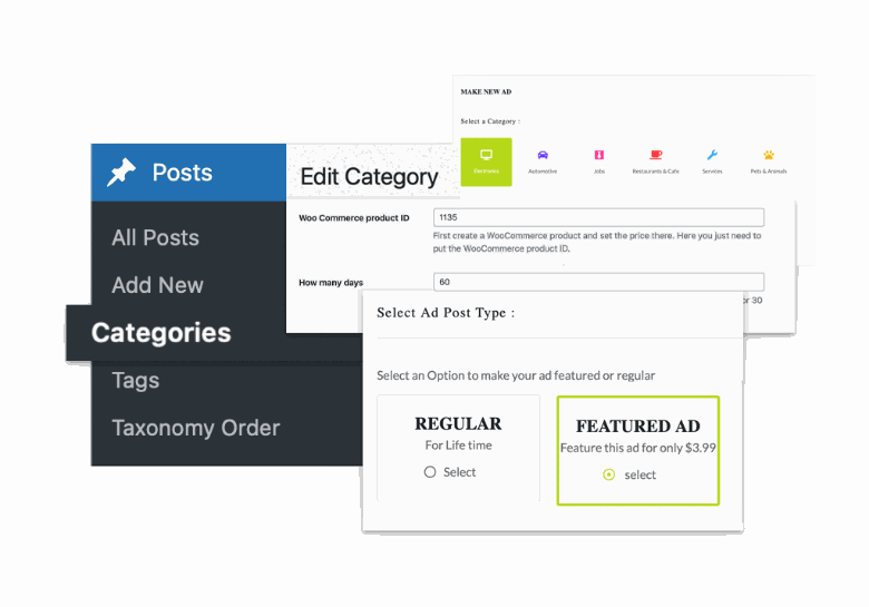 Classiera pay per post by category